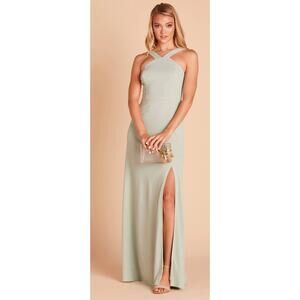 Birdy Grey-Sage Green Criss-Cross Bridesmaids Dress